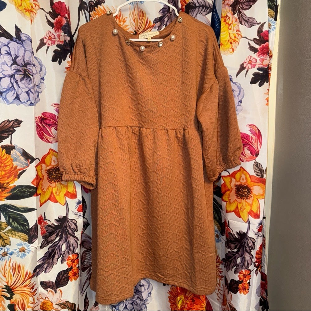 Simply Southern Mocha w/ Rhinestones & Pearls Quilted Dress NWT
